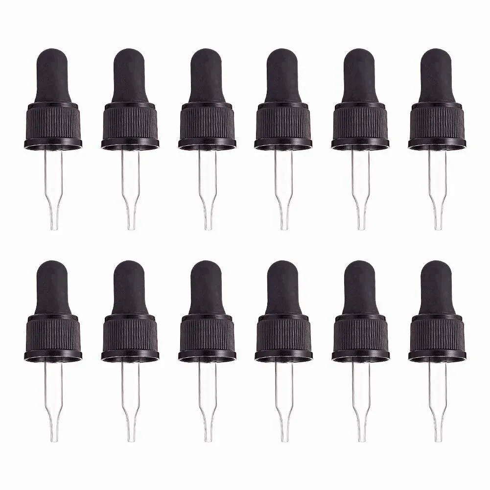 PH PandaHall Set of 12, Glass Eye Droppers for Essential Oil 5ml (1/6 Ounce) Pressure Rotating Cover Oil Droppers Pipettes Roller Tops for Essential Oil Bottles