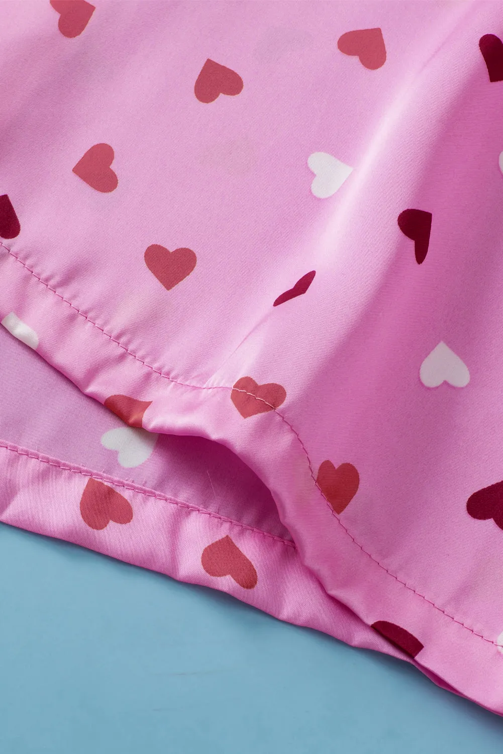 Pink Valentine Heart Print Plus Size Pajama Set