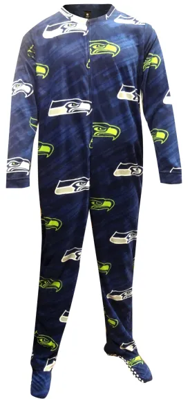Seattle Seahawks Navy Blue One Piece Footie Pajama