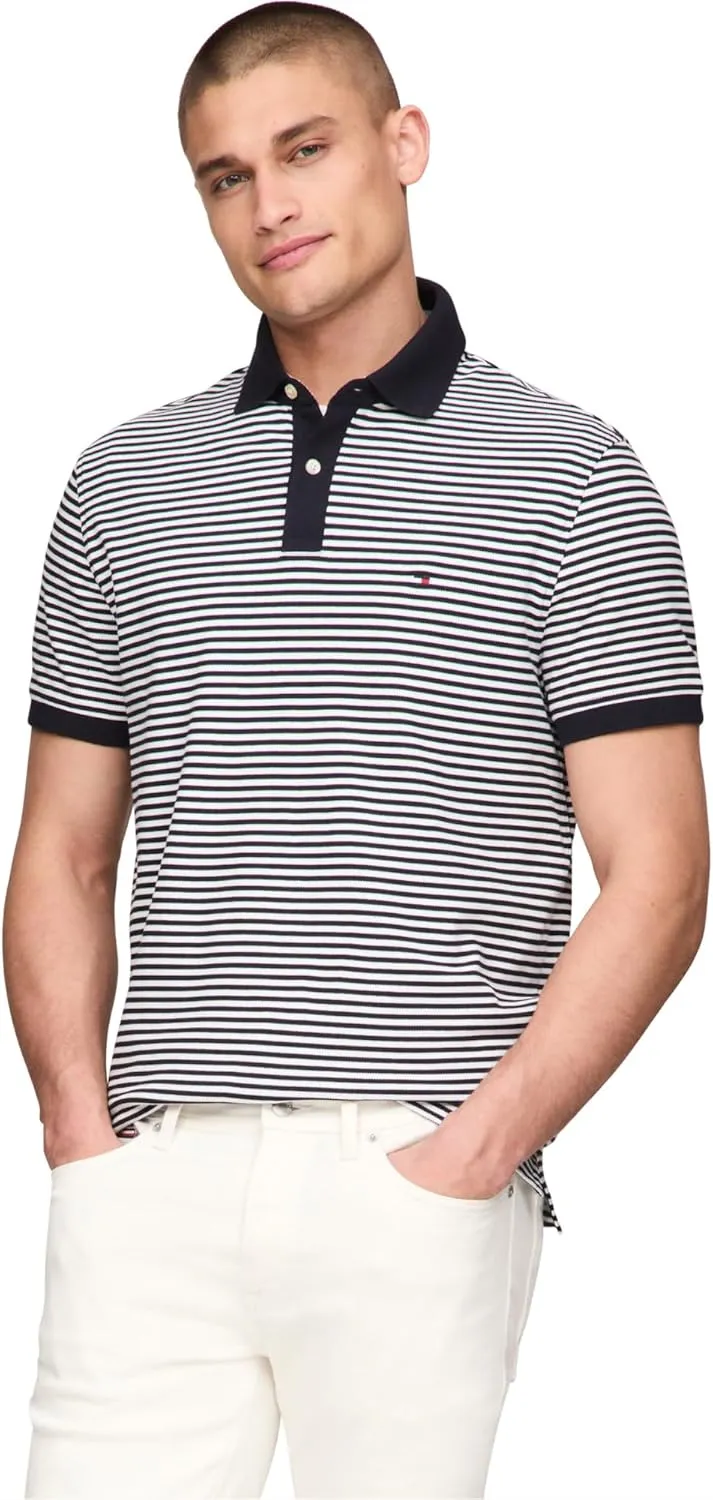 Tommy Hilfiger Men's Short Sleeve Polo Shirts in Regular Fit with Stretch and Organic Pique Cotton