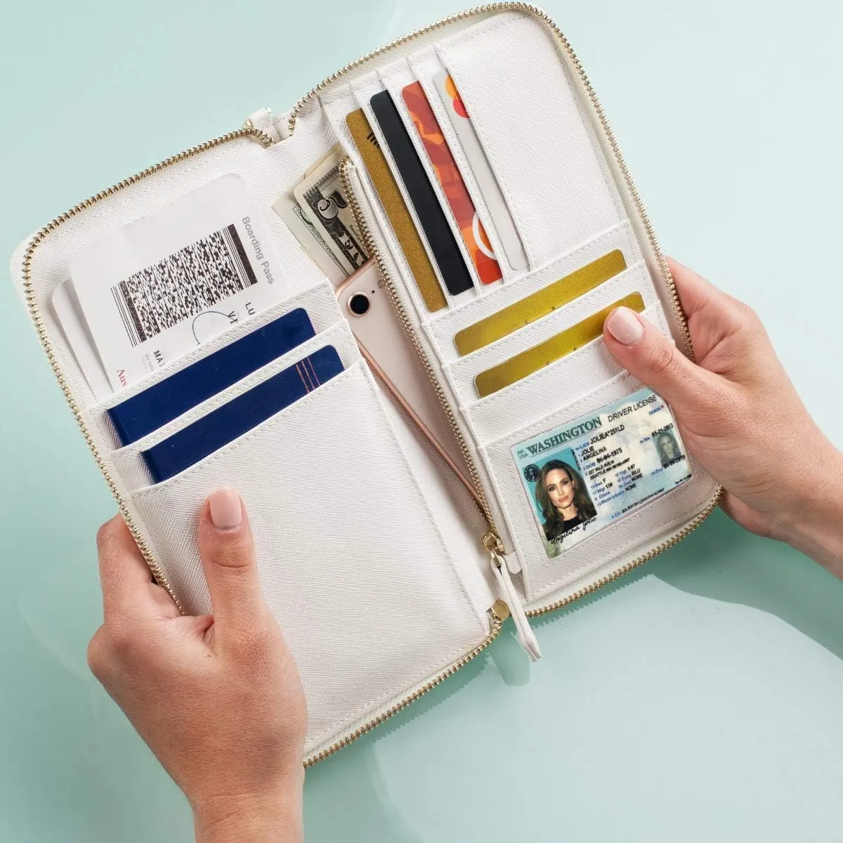 Travel Document Organizer - RFID Passport Wallet Case Family Holder Id Wristlet