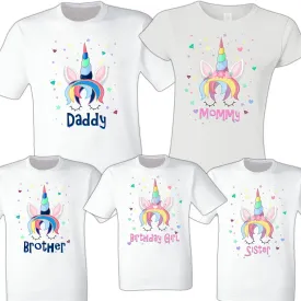 Unicorn Family Birthday girl T Shirts Unicorn Party Family Birthday Son Dad Sister Mom Reunion Birthday Custom Personalized Rainbow Colors Stars cute