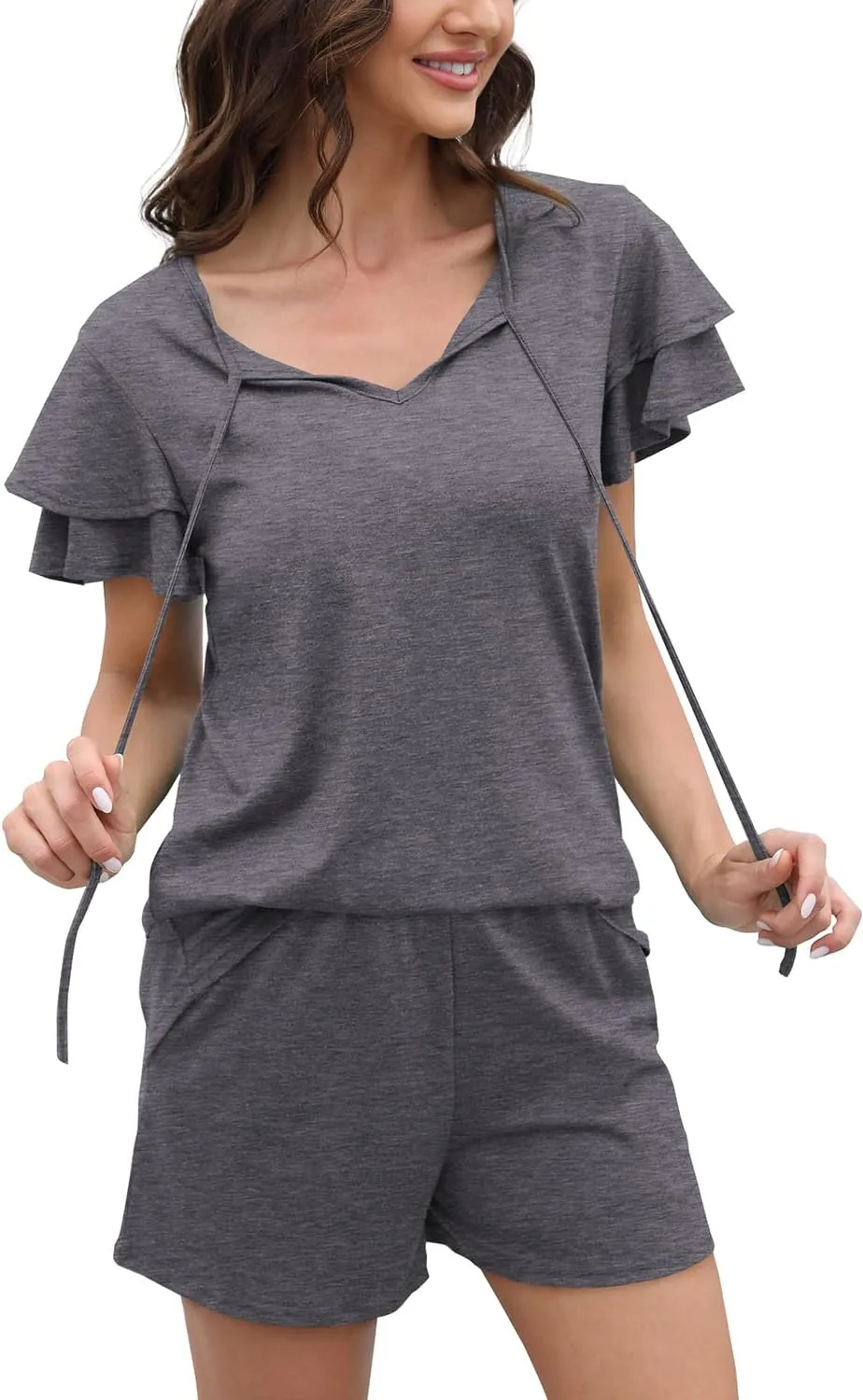 WIHOLL Summer Outfits for Women 2 Piece Short Sleeve V Neck Lounge Sets Casual
