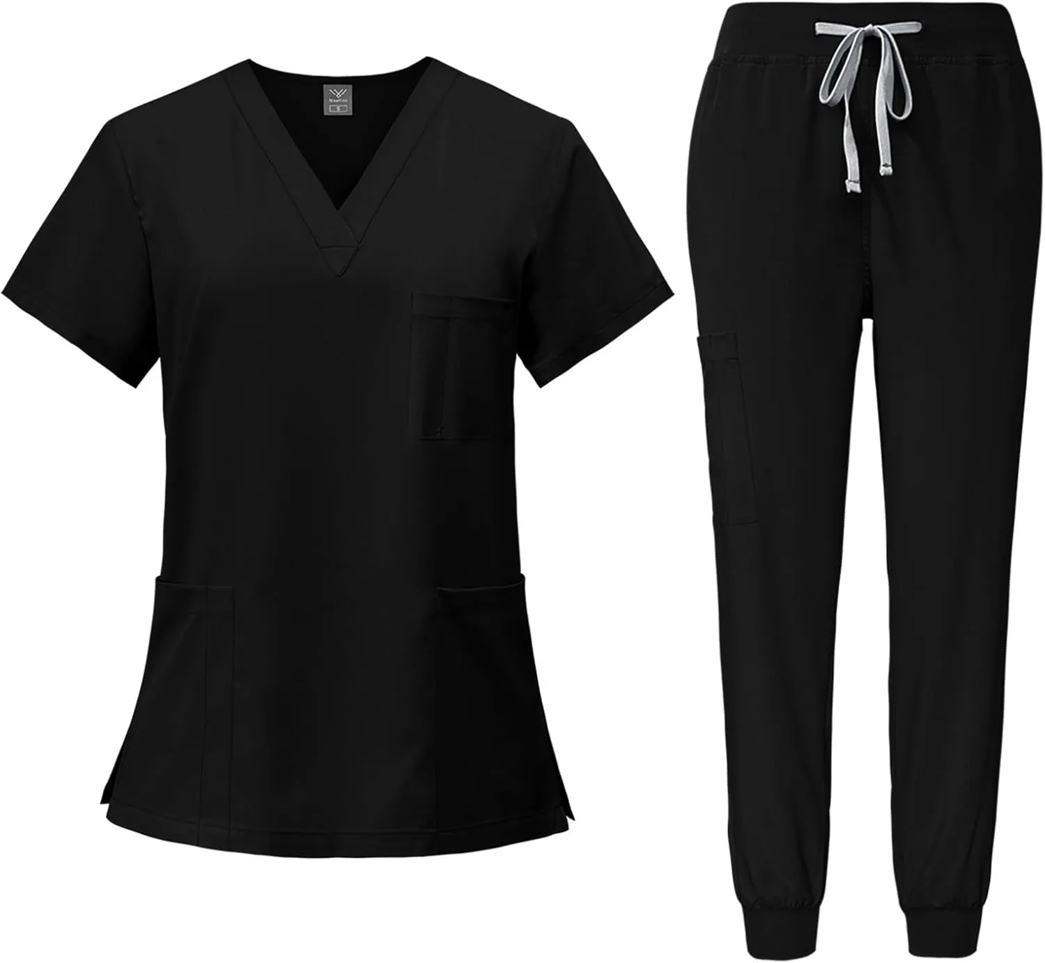 Women Scrubs Set V-Neck Stretch Tops with Pockets & Cargo Pants Jogger Nurse Work Uniform Quick Drying