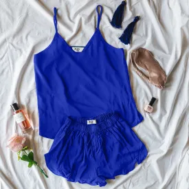 Women summer pajama set Royal Blue top   shorts