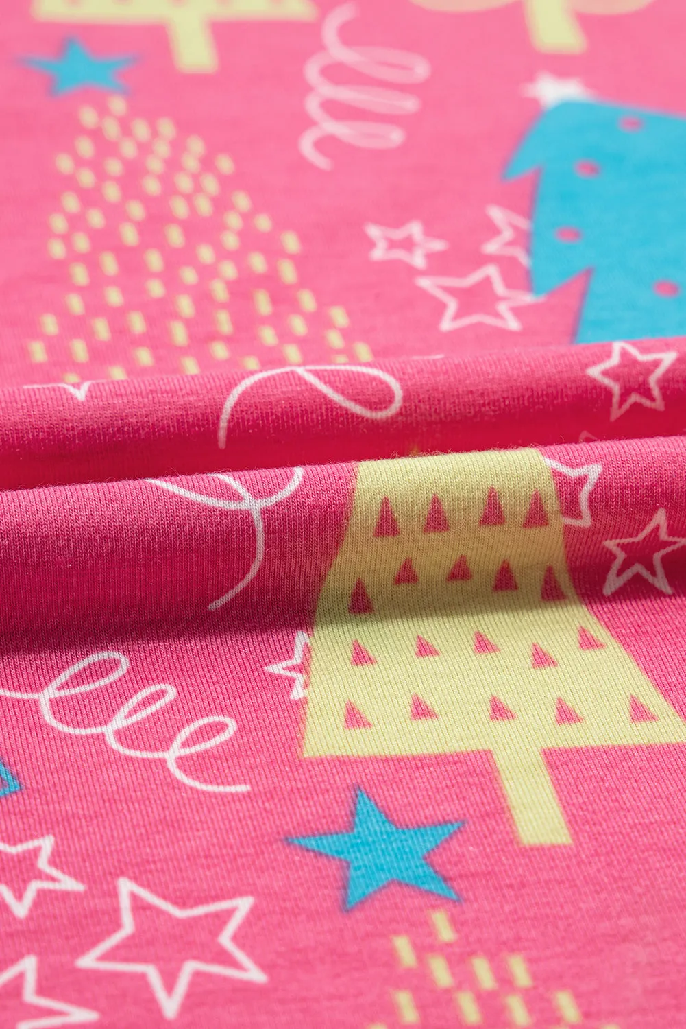 Womens Cozy Holiday Christmas Tree Print V-Neck Tee & Pants Lounge Set