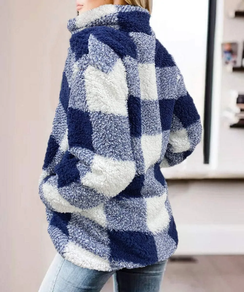 ZESICA Women's Plaid Long Sleeve Zipper Sherpa Fleece Sweatshirt Pullover Jacket Coat with Pockets